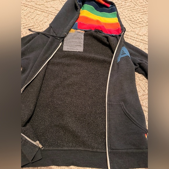 RARE ✨Aviator Nation Signature Rainbow Full Zip Hoodie Sweatshirt Charcoal XS - Picture 7 of 7